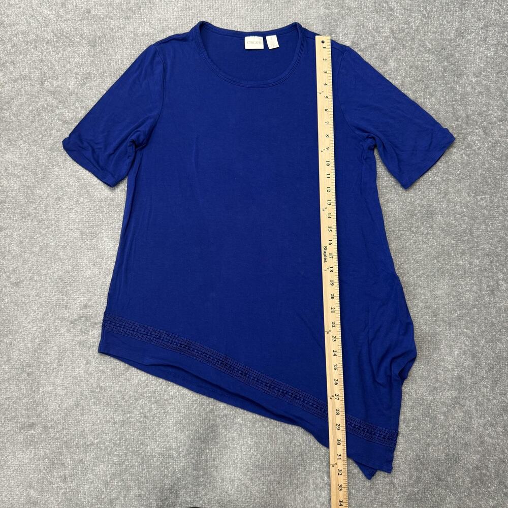 Chicos Tunic Top Womens 1 (US Size 8) Blue Asymmetrical Hem Crochet Stretch - Picture 7 of 8